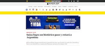 El diario español reseñó la clasificación de los suizos a los cuartos de final del Mundial 2026 como algo histórico-crédito Mundo Deportivo