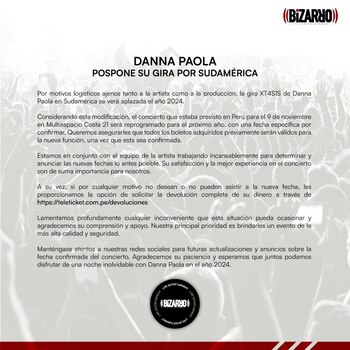 Danna Paola no se presentará
