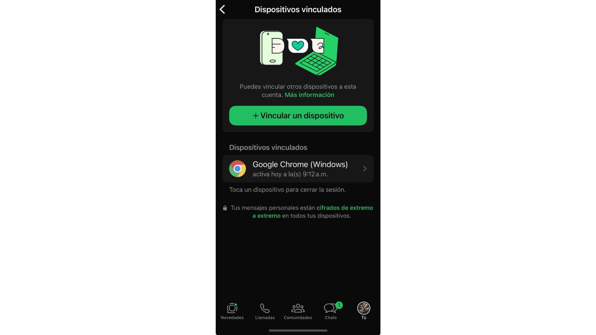 Esta herramienta recibe el nombre de Dispositivos vinculados. (WhatsApp)