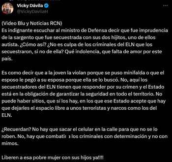 Vicky Dávila repudiando el comentario del ministro Velásquez
Fuente: @VickyDavilaH