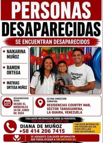 Este es el cartel de búsqueda que la familia de Raily comparte en redes sociales para intentar localizar a tres de sus familiares desaparecidos desde el 24 de junio - crédito suministrado a Infobae Colombia