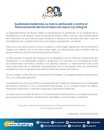 A presidência do Banco descreveu a adopção da lei como um passo no sentido da prevenção do branqueamento de capitais. (Fonte: Gerente do Banco)