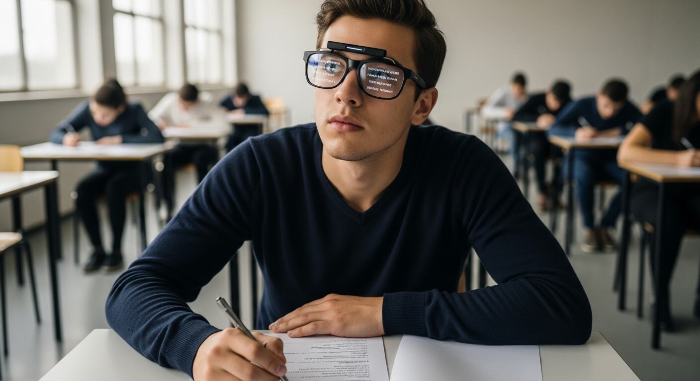 En la práctica, el estudiante utiliza las gafas para capturar imágenes de las preguntas durante un examen. (Imagen ilustrativa Infobae)