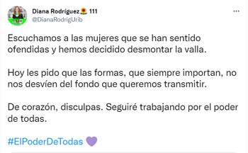 Diana Rodríguez pide perdón por valla electoral