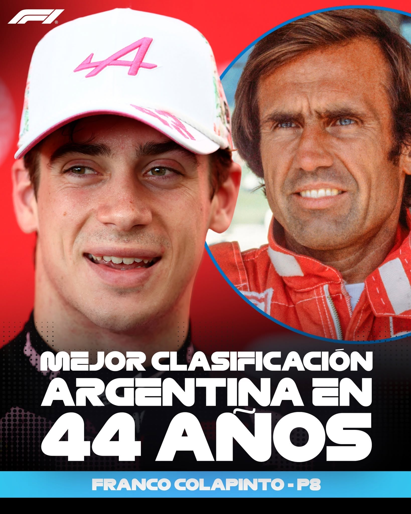 Franco Colapinto, piloto argentino, logra la mejor clasificación para Argentina en la Fórmula 1 en 44 años, recordando la hazaña de Carlos Reutemann en el Gran Premio de Miami.