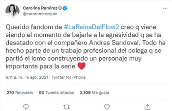 Tuit de Carolina Ramírez. Foto: Twitter