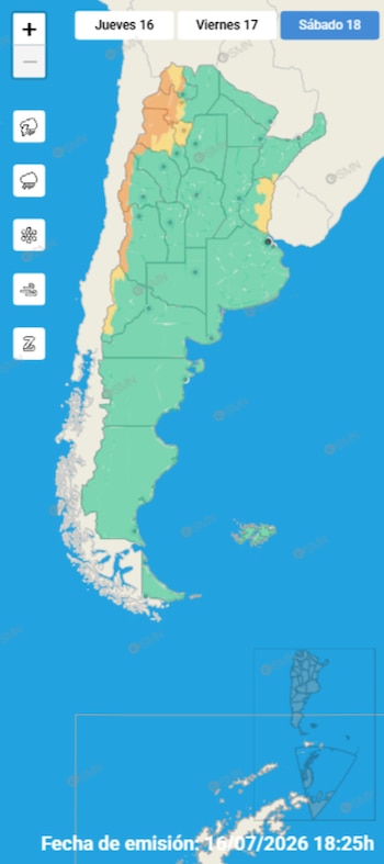 El Servicio Meteorológico emitió distintas alertas para el sábado