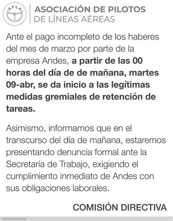 El comunicado de APLA