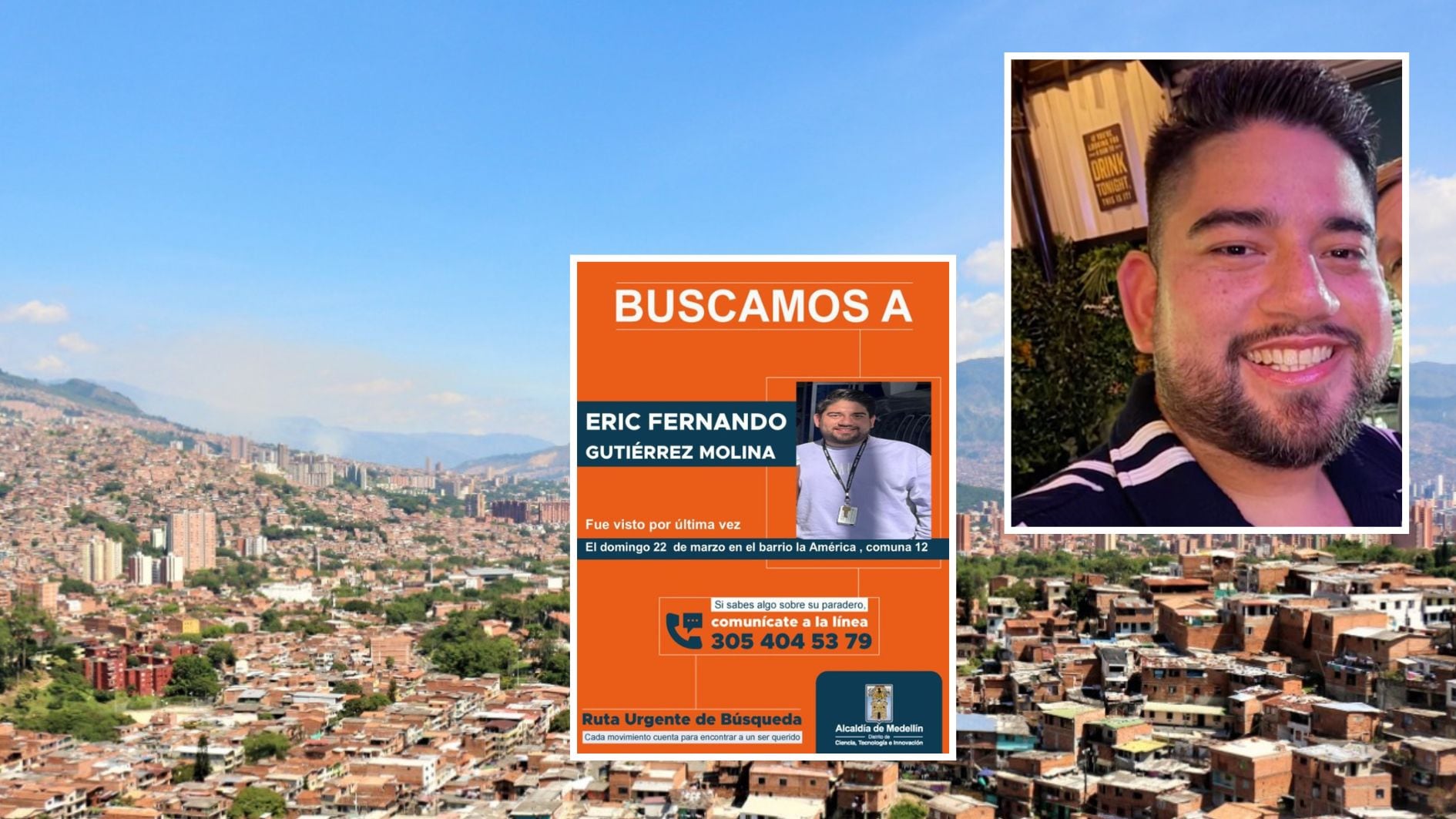 Las autoridades en Medellín compartieron un volante de búsqueda del ciudadano salvadoreño Eric Gutiérrez, nacionalizado estadounidense - créditos Alcaldía de Medellín | @NahBabyNahNah/X