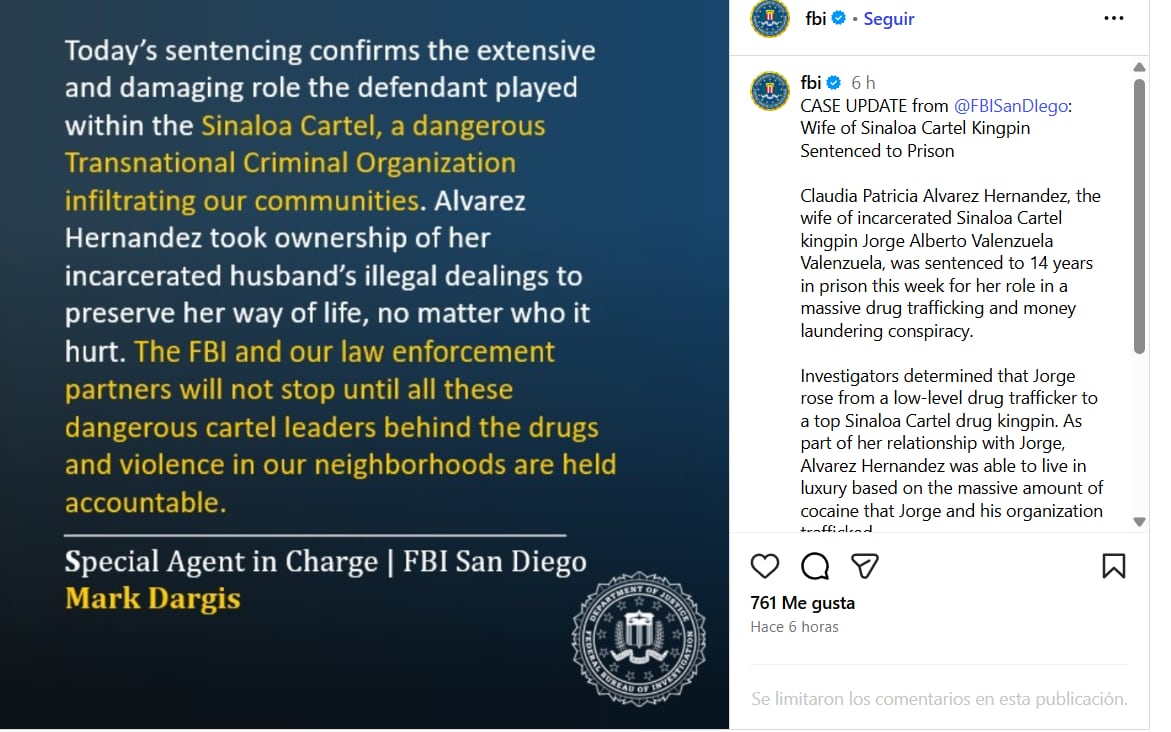 Lo informado por el FBI sobre el caso (Instagram/@fbi)