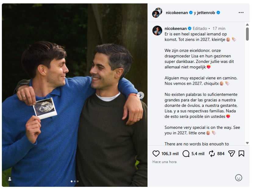 La publicación de la pareja anunciando su paternidad
