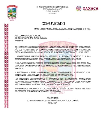 Comunicado oficial del municipio de