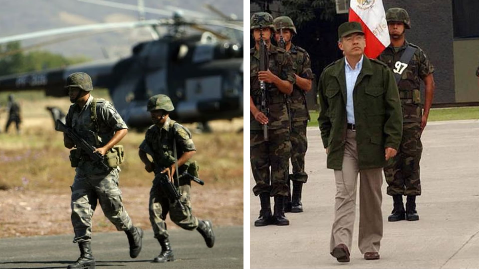 Calderón vistiendo camisa tipo militar. (Infobae)