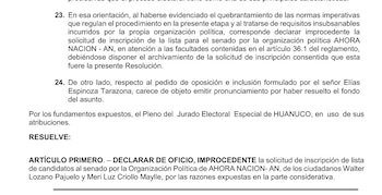 JEE declara improcedente candidatura de