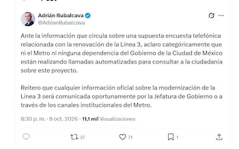 Niegan supuestas encuestas por remodelación de la Línea 3 Metro CDMX (X/ @AdrianRubalcava)