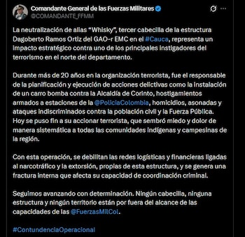 Las Fuerzas Militares atribuyen a