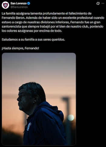 El comunicado de San Lorenzo sobre la muerte de Fernando Berón