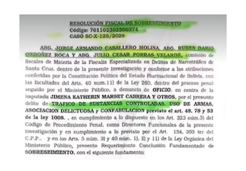 Parte del sobreseimiento fiscal en favor de Jimena Katherin Marset Cabrera que fue difundido por medios bolivianos