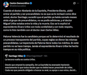 Centro Democrático - crédito @CeDemocratico/X