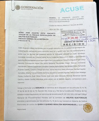 Denuncia de Adán Augusto ante INE