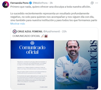 La directora deportiva de Cruz Azul ofreció disculpas en redes sociales