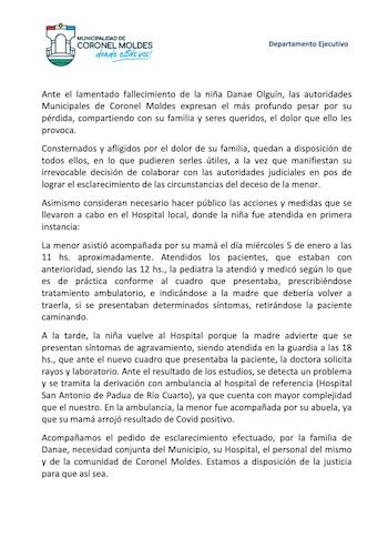 El comunicado de la Municipalidad