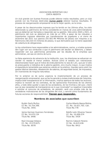 Socios del Deportivo Cali piden