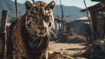 La tigresa se encuentra amarrada