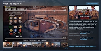 Captura de pantalla de la interfaz del videojuego Over The Top: WWI. Muestra un tanque Mark IV y opciones de personalización