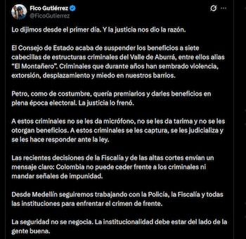 Federico Gutiérrez - crédito @FicoGutierrez/X