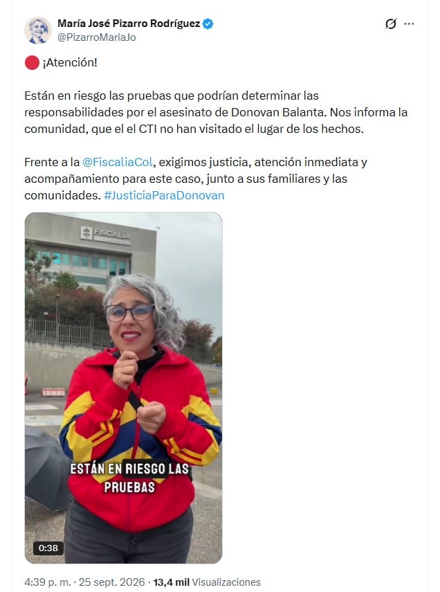 Pizarro compartió el mensaje la tarde del viernes 25 de septiembre de 2026 - crédito @PizarroMariaJo/X