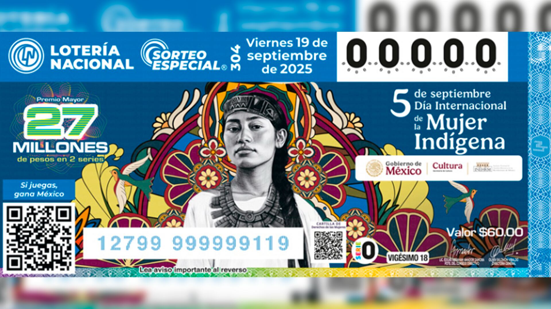 La Lotería Nacional rinde homenaje al año de la Mujer Indígena en México con el diseño de su billete.