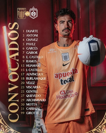 Convocados de Alianza Lima para el duelo ante CD Moquegua por Torneo Apertura 2026.
