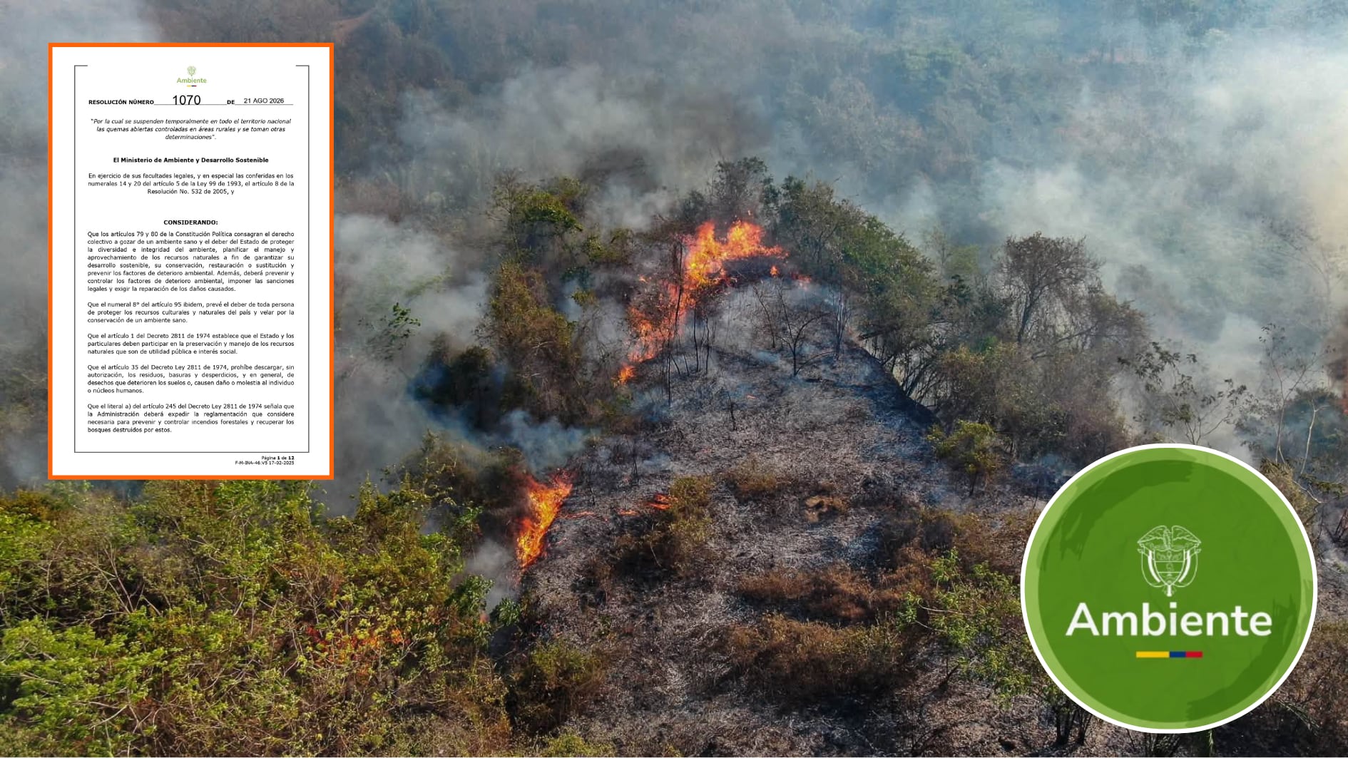 Colombia suspende quemas rurales por riesgo de incendios y fenómeno de El Niño