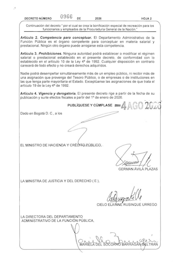 El decreto también ordena que el Departamento Administrativo de la Función Pública es el órgano competente para emitir conceptos en materia salarial y prestacional - crédito D