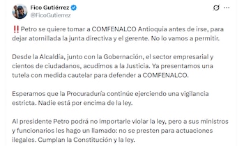 El alcalde de Medellín, Federico Gutiérrez, denunció que el Gobierno de Gustavo Petro estaría buscando influir en la conformación de la junta directiva y la gerencia de Comfenalco Antioquia - crédito @FicoGutierrez/X