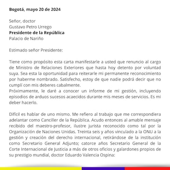 El exfuncionario agradeció al presidente por dejarlo dirigir la Cancillería - crédito red social X