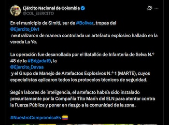 Ejército Nacional - crédito @COL_EJERCITO/X