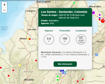 Temblor en Los Santos, Santander - crédito SGC