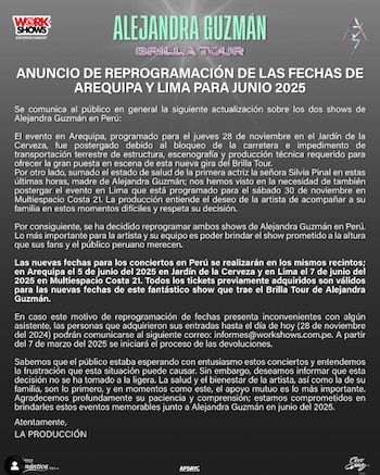 Alejandra Guzmán reprograma sus conciertos