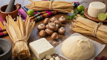 Champiñones frescos y queso listos