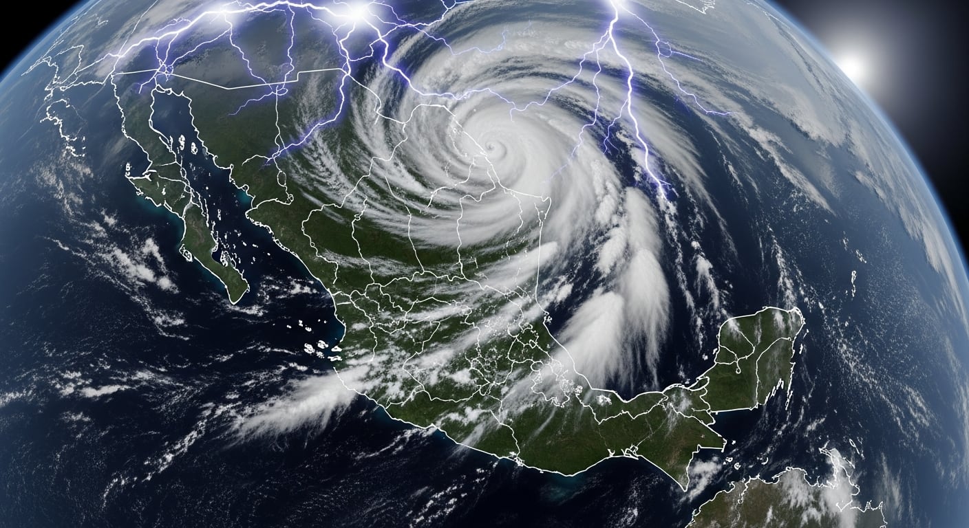 Vista satelital de la Onda Tropical No. 2 acercándose a México, trayendo consigo lluvias intensas, descargas eléctricas y potencial de granizo sobre varias regiones del país. (Imagen Ilustrativa Infobae)