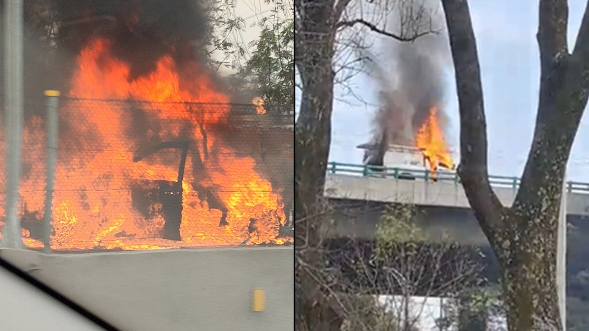La camioneta estaba en llamas en el Periférico, cerca de la segunda sección del Bosque de Chapultepec (x/@dileshajim//Gposiadeoficial)