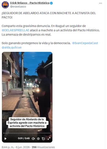 Representante a la Cámara por Nariño alertó sobre la gravedad de las agresiones en Ibagué - crédito @eravelasco/X