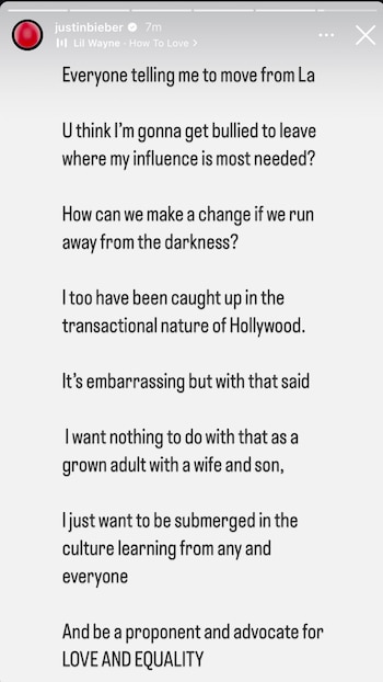 Bieber explicó que no se