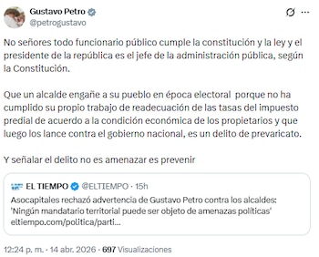 El jefe de Estado sostuvo que algunos mandatarios locales están más concentrados en las elecciones que en cumplir con sus funciones - crédito @petrogustavo/X