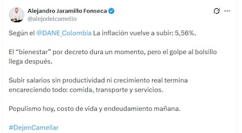 Alejandro Jaramillo Fonseca, analista, dijo que subir salarios sin productividad ni crecimiento real termina encareciendo todo - crédito @alejodelcamello/X