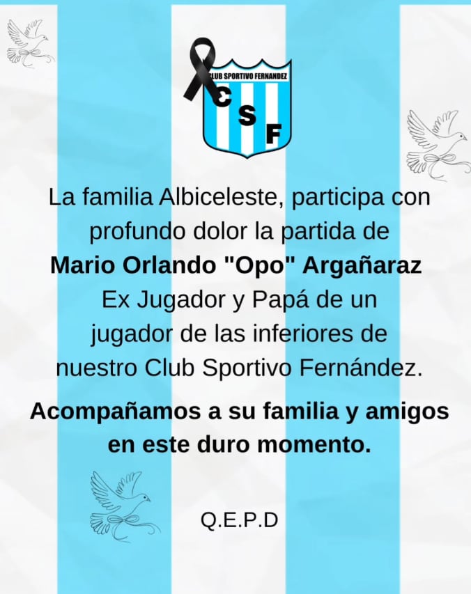 La despedida del Club Sportivo Fernández lamenta a Mario Orlando