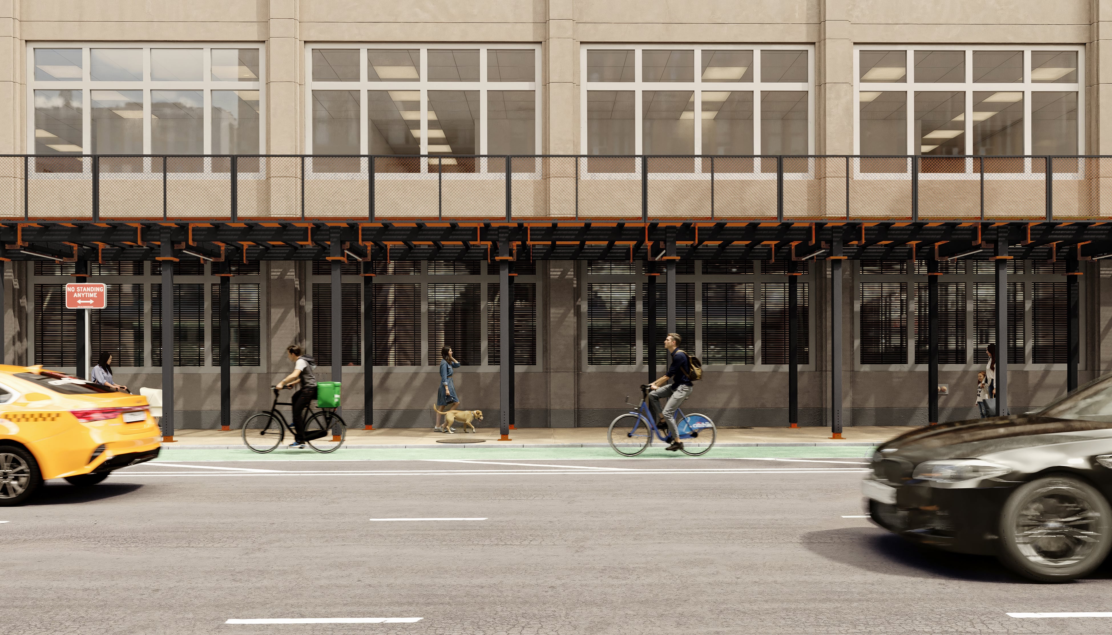 El Rigid Shed fue diseñado para obras de gran escala y ocupa menos acera para facilitar el tránsito peatonal en Nueva York (NYC Buildings).