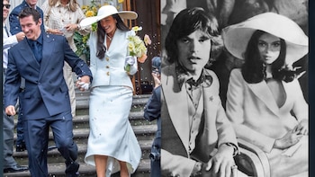 El traje que utilizó Dua Lipa es muy similar al de Bianca Jagger. (Instagram. Grosby)